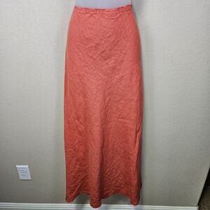 Bryn Walker 100% Linen Maxi Skirt M Lagenlook Made in USA Pull On Salmon Travel